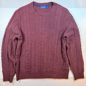Nautica Men's Maroon Cable Knit Sweater Size Large